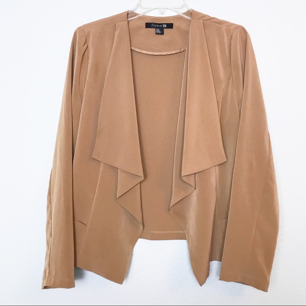 FOREVER 21 Draped Waterfall Open Camel Blazer